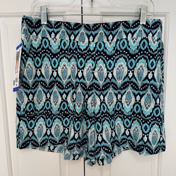 Wildfox Geo Print Pull-On Shorts Front Patch Pockets Blue Multi L - Picture 5 of 9